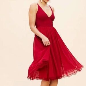 Dress The Population Alicia Chiffon Lace Fit & Flare Midi Dress Garnet XL